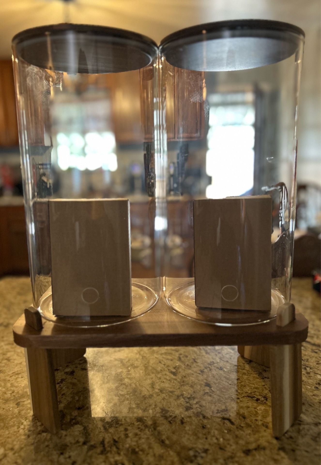 Numhew Double Glass Drink Dispenser - 3 Gallon Total - Wood Stand