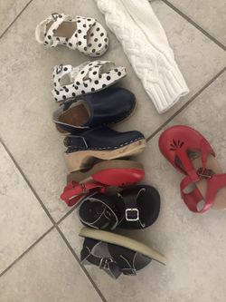 Toddler size 7 shoe lot leather bonus cable knit sweater and size 1year onesie