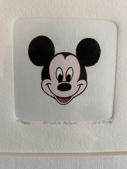Mickey Mouse portrait, hand painted etching, signed and numbered