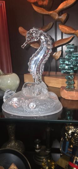 vintage Cristal d'Arques France clear and frosted lead crystal seahorse figurine