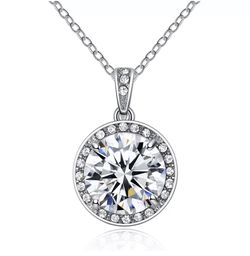 WHITE GOLD CRYSTAL ROUND PENDANT ELEGANT NECKLACE
