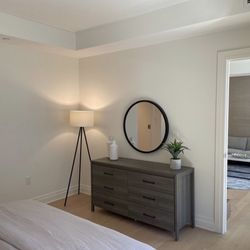 Contemporary Gray Wood Dresser, 6 Drawers, Excellent Condition