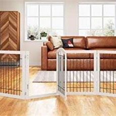  144-inch Extra Wide 30-inches Tall Dog gate with Door Walk Through, Freestanding Wire Pet Gate for The House, Doorway, Stairs, Pet Puppy Safety Fence