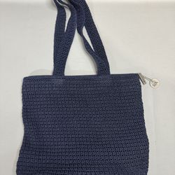 The Sak Navy Crochet Hobo Shoulder Bag Boho Slouch Tote Purse Double Handle Knit