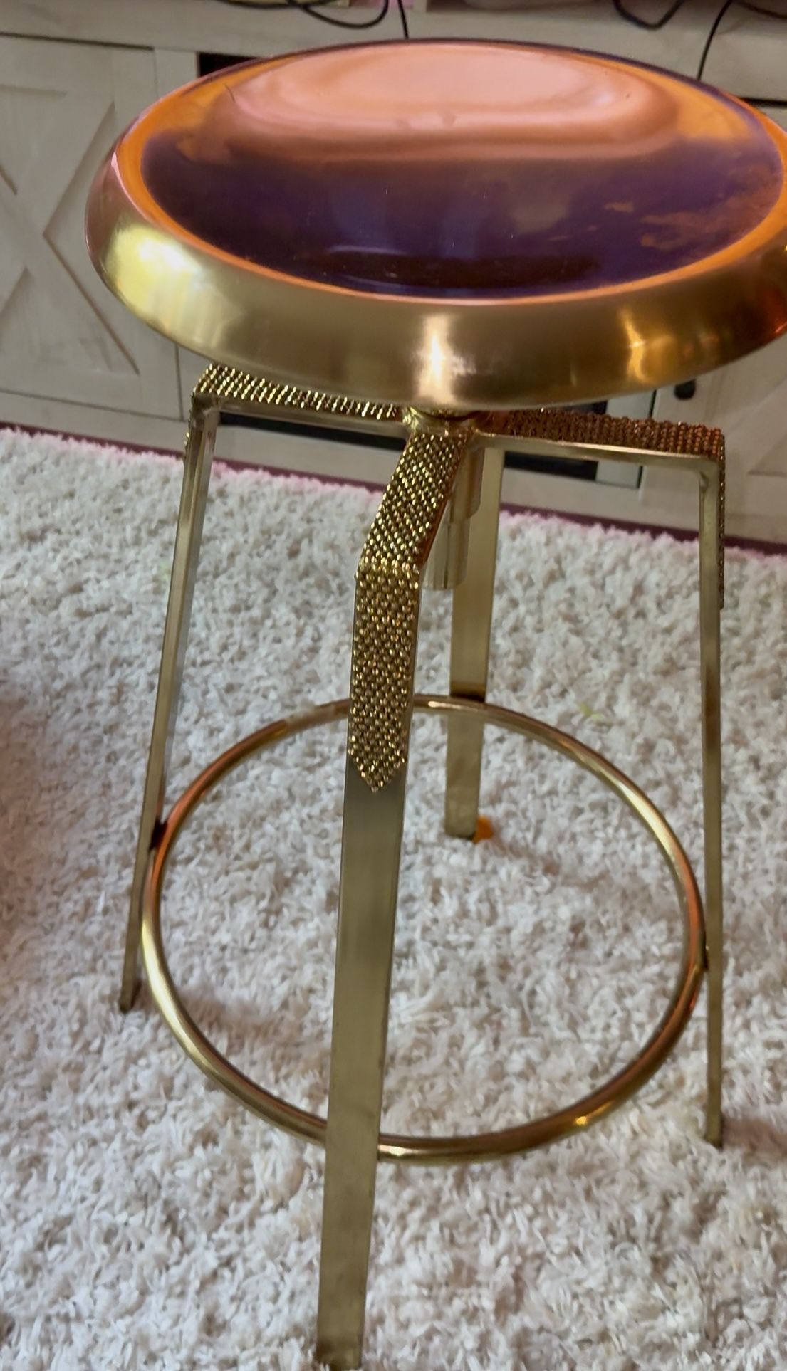 2 Gold Rhinestone Studded Metal Bar Stool - Hand Appliqué