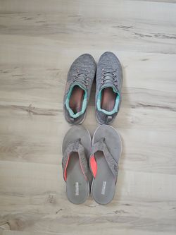 Women's Skechers size 8 tennis shoes and flip flop deal 10 bucks