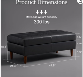 45” Upholstered Ottoman Coffee Table Bench, Faux Leather End of Bed