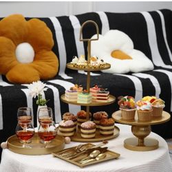 Gold Cake Stand Flatware Set Decorative Desserts Display Pedestals 3-Tiered Cupcakes Holder Serving Tray for Weddings, Birthdays, Baby Showers, Celebr