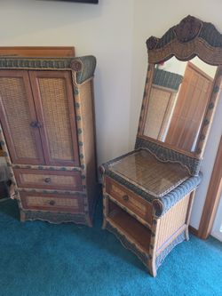 Dresser/armoire, night stand and matching mirror.