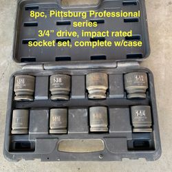 8 Pc,Pittsburg Professional Series, 3/4” Drive, Impact Socket Set.  1” thru 1.5”.  