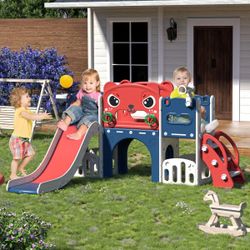 Red/ Blue Toddler Climber Slide Playset OutdoorIndoor Freestanding Slide Playroom for Kids