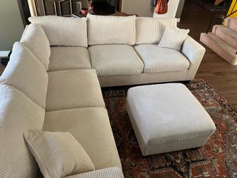 New Corduroy Sectional Sofa Couch with Ottoman! Free Delivery 🚚 😊!