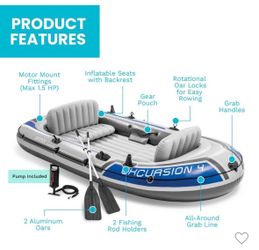 Intex Excursion 4 - Inflatable Raft and Fishing Boat Set with 2 Oars Brand New in Box