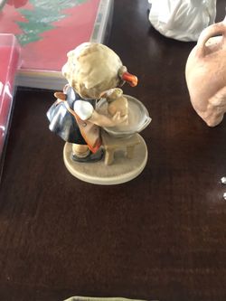 Porcelain figurine girl washing Doll. 5” high
