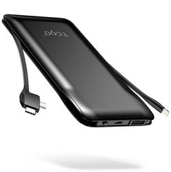 TG90° 10000mah Power Bank Thin Slim Portable Charger Built in Cable Type C