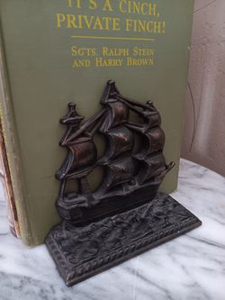 $20 Vintage Cast Iron Copper Washed Schooner Bookend/Doorstop. HEAVY, Home Decor