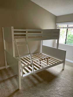 Twin/full bunk bed. Available in espresso & white. Assembly required. Assembly not included. Tax included. Free local delivery. $350 bunk bed only. $5