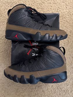 Size 9 (Used condition, damaged box) - 2024 Air Jordan 9 retro olive