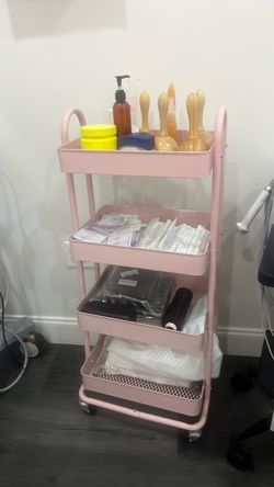 Pink 4-Tier Rolling Utility Cart – Salon/Spa Storage Organizer