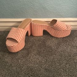 70s Style Orange Gingham Heels