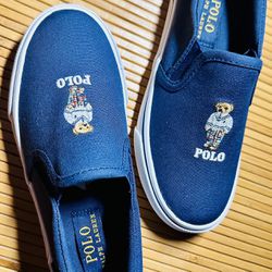 Polo Ralph Lauren Navy Keaton Slip-On Bear Shoes Size:13 in Child