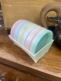 Vintage Tupperware coasters with holder