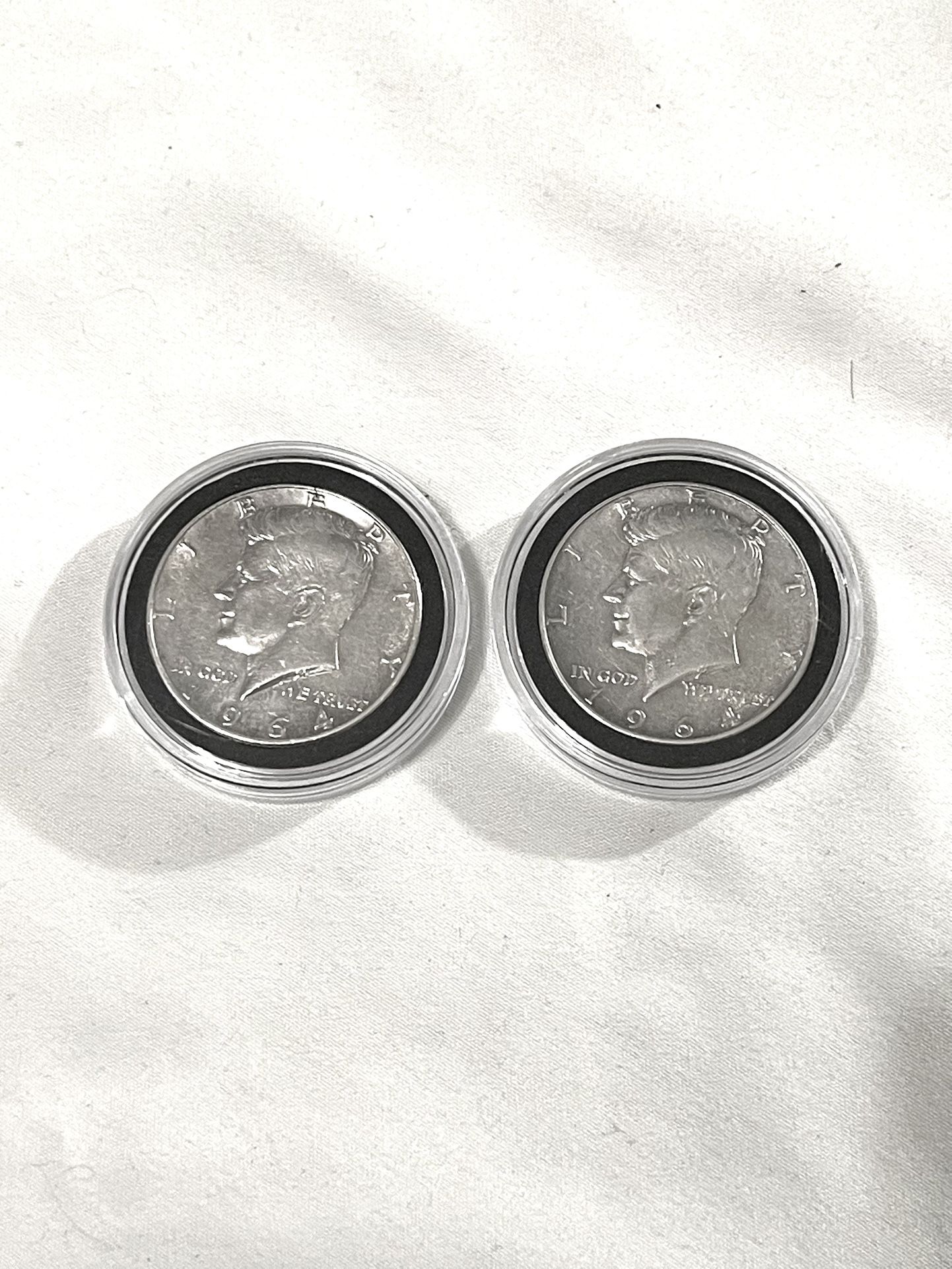 Uncirculated Sealed In Capsule 1964 Silver Kennedy Half Dollars. With Some Toning