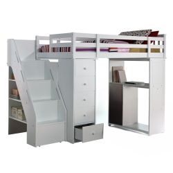 Twin White Loft Bed (4 pcs) 