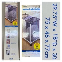 Dazz Laundry Rolling Triple Sorter 30in x 18in x 31in