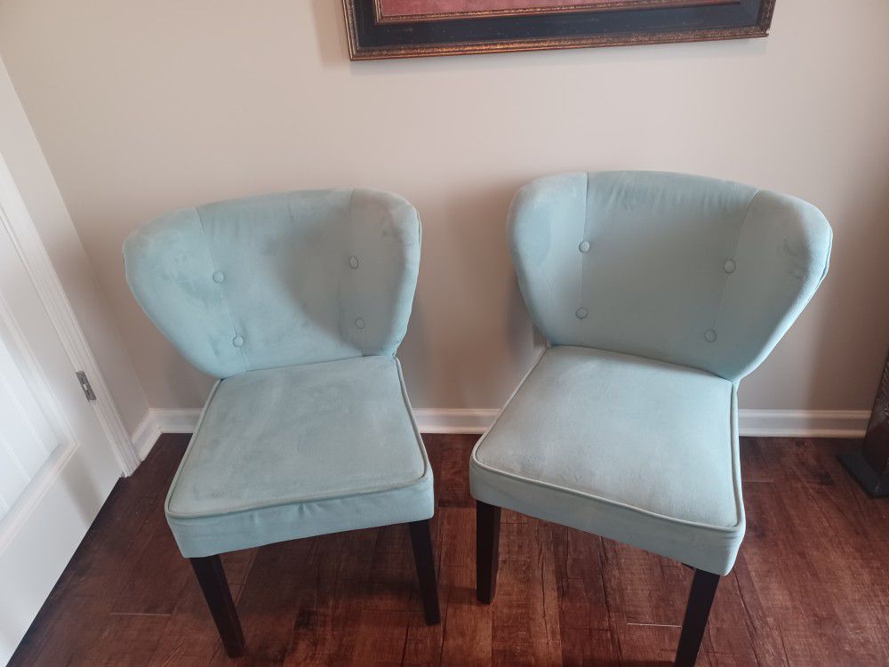 Two Turquoise Tufted Arm Chairs