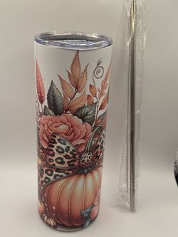 Fall Pumpkin With Flowers And Bows 20 Ounce Tumblr