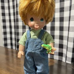 Precious Moments Boys WIll Be Boys Doll 12" Overalls Frog Slingshot Blonde#1