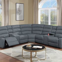 Brand New Comfy Fabric Reclining Sectional Set 