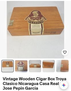 Vintage Wooden Cigar Box Troya Clasico Nicaragua Casa Real Jose Pepin Garcia