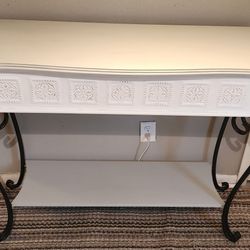 Gorgeous entry/sofa table lightly distressed and light washed top. 
