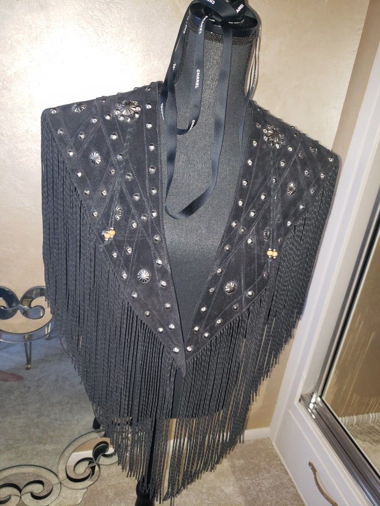 Cripple Creek Fringe Leather Vest Cape