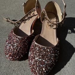 Girl’s Glitter Gemstone Dress Shoes With Charm Ankle Strap 