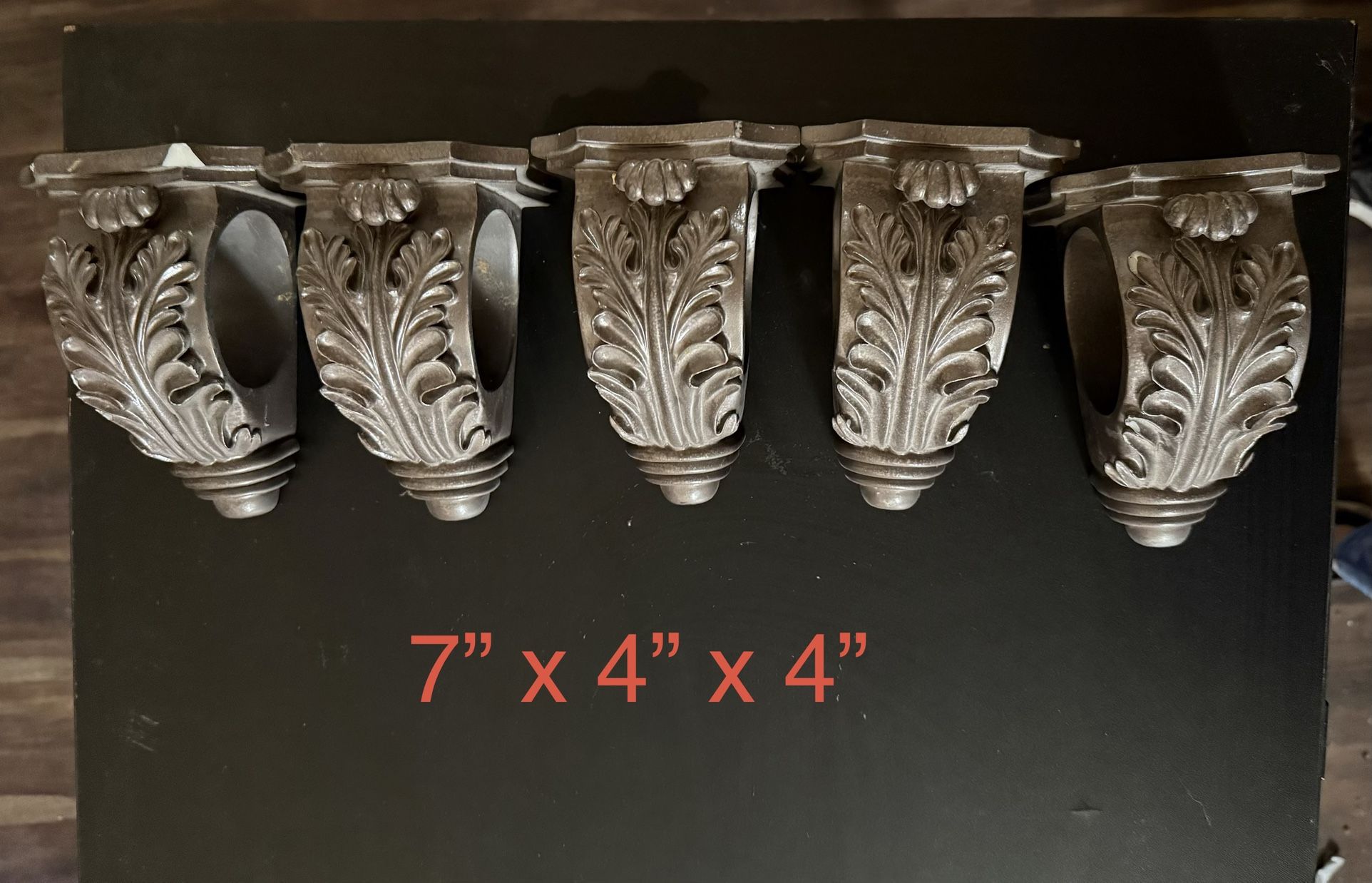 (5)Vintage Resin Curtain Rod Holders, Decorative Corbel, Brackets to hold Curtain Rod Pair Textured