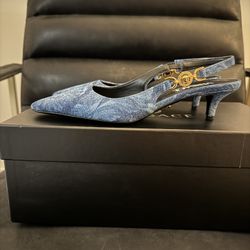 Authentic  Versace Denim Shoes Women’s Size 37 Kitten Heel