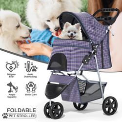 BEAUTIFUL NAVY BLUE AND YELLOW PLAID PET STROLLER 🌟❗️🏁💛💙