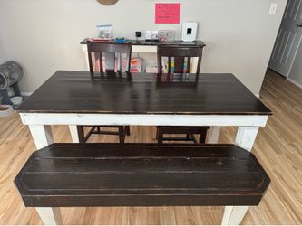 console table Farmhouse dining set with 2 chairs bench and matching console table