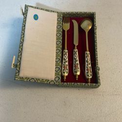 Vintage Asian Cloisonné Utensil Set,