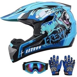 DOT Youth Dirt Bike Helmet with Goggles & Gloves for 5-14 Years Old, Kid ATV Helmet for Youth Boys Girls, Four Wheeler Helmet Kids, Size: L