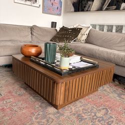 Lift top coffee table with LED under lights and charging station