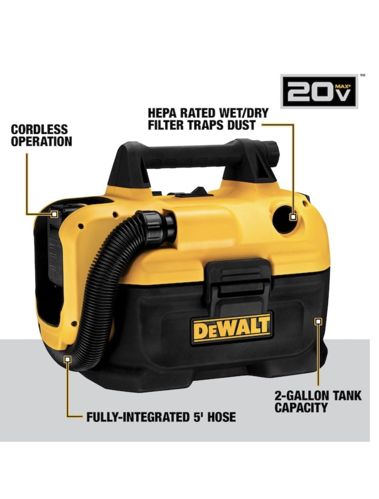 DeWalt 2Gal. 20V Max Cordless Wet/Dry Vacuum