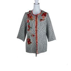 Chico’s Embroidered Jacket Size 1 Floral Appliqué Boho Chic Open Front Blazer