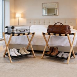 New Foldable Luggage Holder with Shelf (2 Pack) - In Box