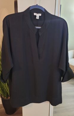 Calvin Klein Black V-Neck Blouse Size Large