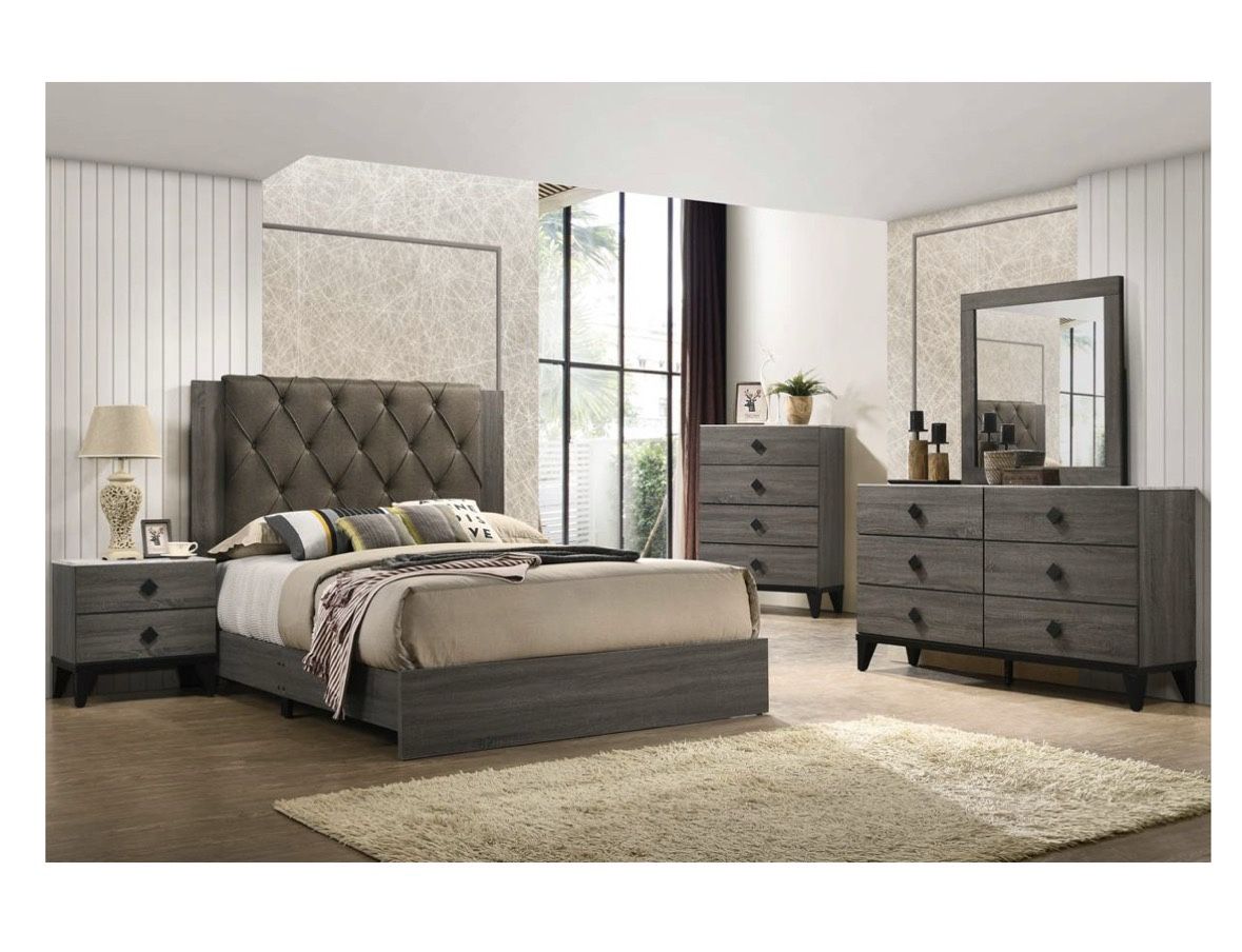 4- Pc Bedroom set Dresser,Mirror Nightstand (1) Queen size bed frame Not including Mattress and Box Sp