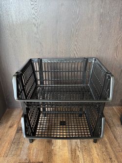 The Container Store Black Stacking Baskets ~14x17.25x19”